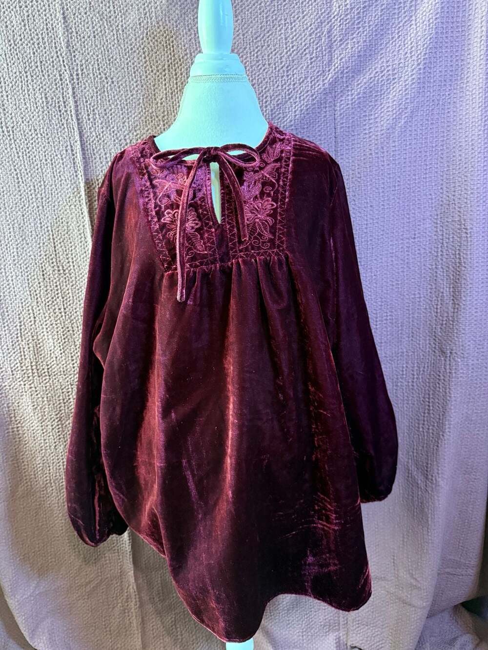 White stag velvet top with embroidery